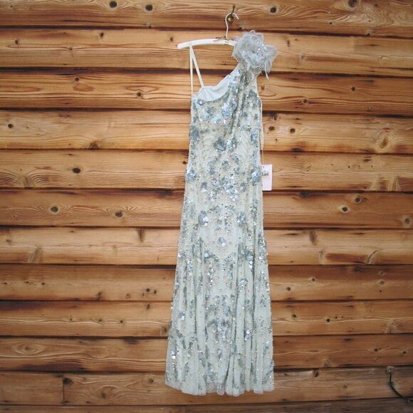 MAC DUGGAL 94151 Green Embellished One Shoulder Trumpet Gown with Flower - Picture 5 of 13